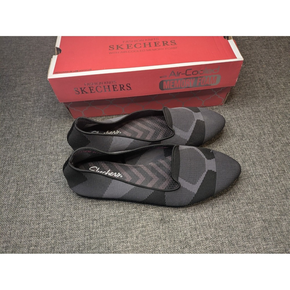 Skechers‎ Women Black Cleo Air-Cooled Shoes Vegan Memory Foam Flats Size 9.5